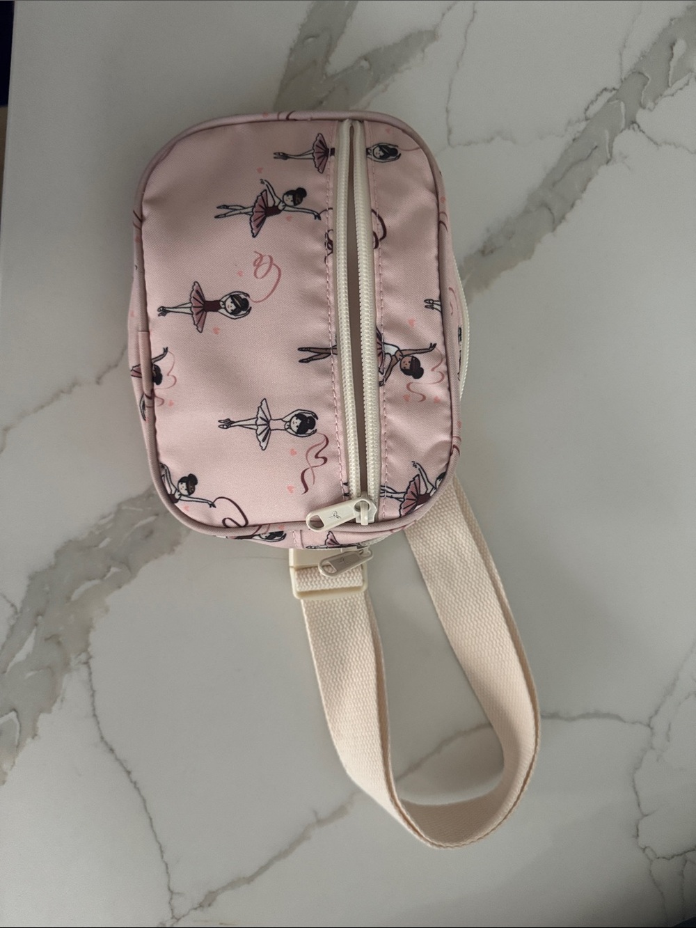 Pink Ballerina Print Kids Crossbody Bag with Cream Strap